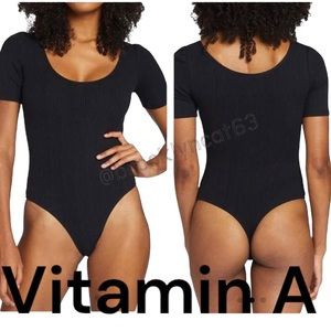 Vitamin A Bodysuit Ribbed Thong Short Sleeve Black XS